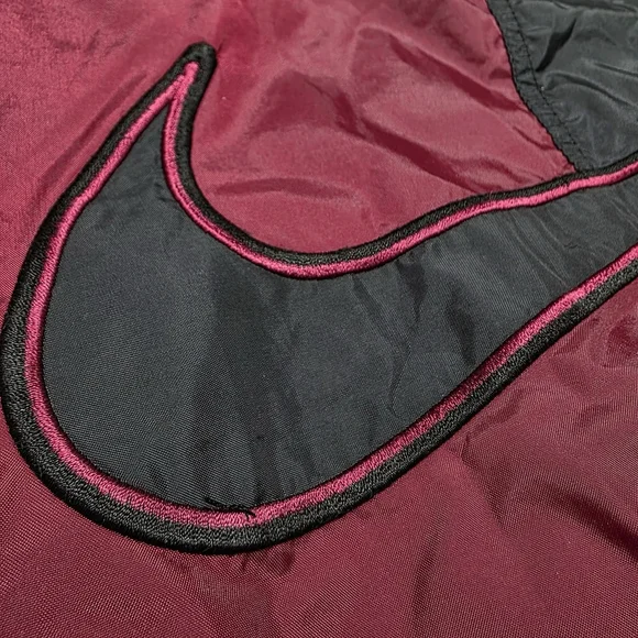 Nike Men’s Windbreaker Jacket Burgundy & Black Half-Zip Logo Size Large Vintage